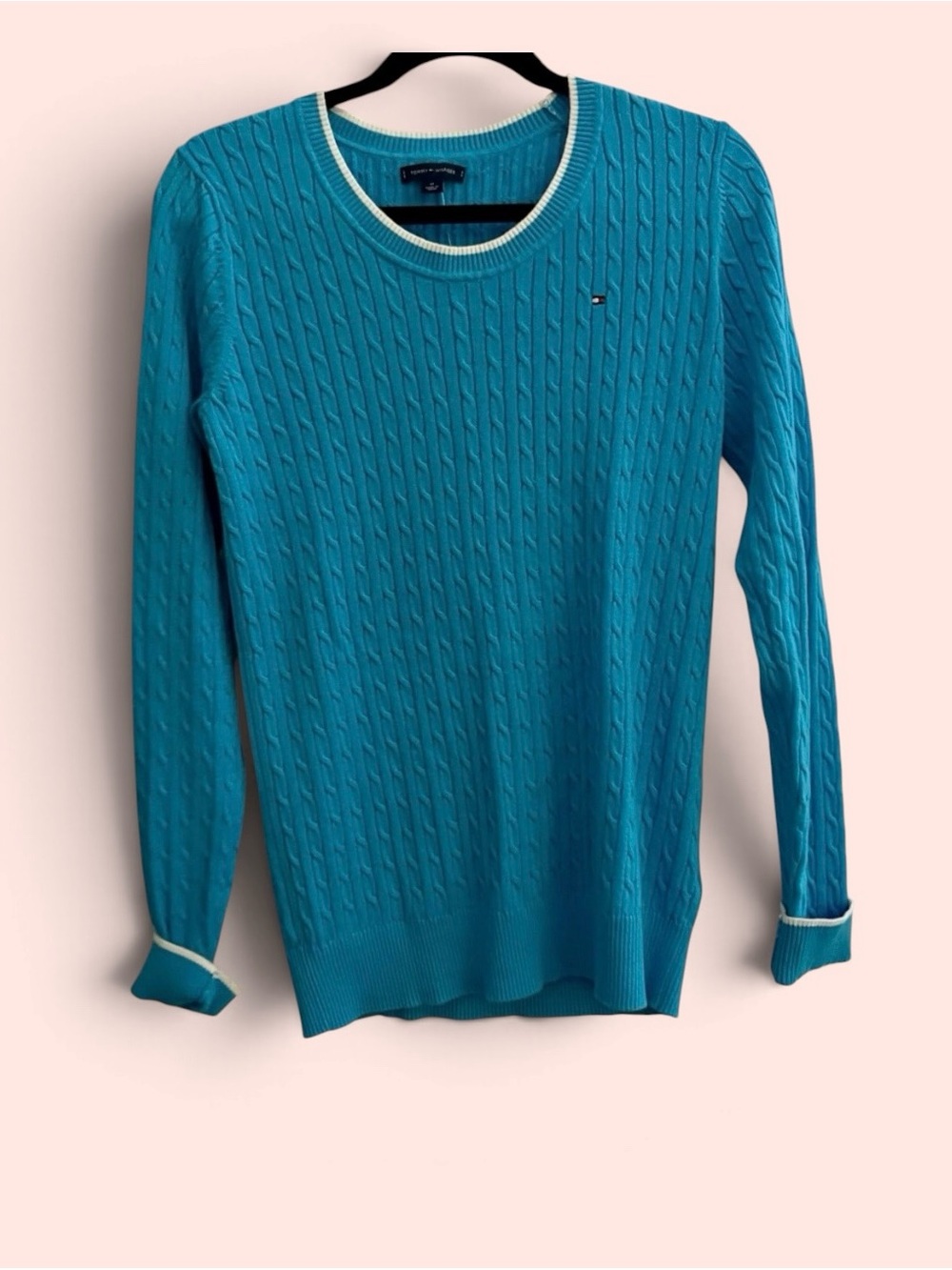 Tommy Hilfiger Women's Cable-Knit Crewneck Sweater - Teal Blue